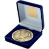 Picture of Blue Velvet Box And 70mm Medallion Rugby Trophy Antique Gold - 4in