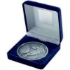 Picture of Blue Velvet Box And 70mm Medallion Rugby Trophy Antique Silver - 4in