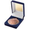 Picture of Blue Velvet Box And 50mm Medal Rugby Trophy Bronze - 3.5in
