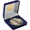 Picture of Blue Velvet Box And Antique Gold Medallion Referee Trophy - 4in