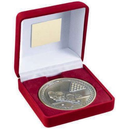 Picture of Red Velvet Box And 70mm Medallion Pool~snooker Trophy Antique Gold