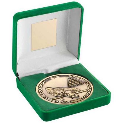 Picture of Green Velvet Box And 70mm Medallion Pool~snooker Trophy Antique Gold