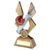 Picture of Brz|pew|red Cricket Ball And Bat On Pointed Backdrop With Plate (1in Cen) - 10in