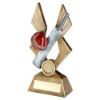 Picture of Brz|pew|red Cricket Ball And Bat On Pointed Backdrop With Plate (1in Cen) - 10in