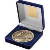 Picture of Blue Velvet Box And 70mm Medallion Cricket Trophy Antique Gold - 4in