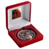 Picture of Red Velvet Box And 60mm Medal Cricket Trophy Bronze - 4in