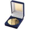 Picture of Blue Velvet Box And 50mm Medal Motor Sport Trophy Gold - 3.5in