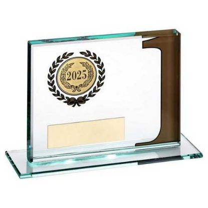 Picture of Jade Glass Plaque With Number And Plate (1in Centre) Gold 1st