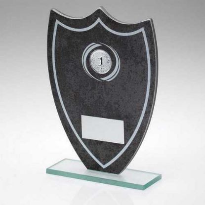 Picture of Stone Effect Glass Shield With White Wreath & Lines + Plate (1in Cen)