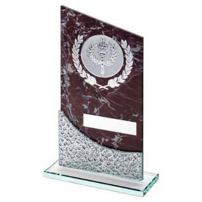 Picture of Brown Marble Printed Glass Plaque With Silv Detail With Plate (2in Cen)