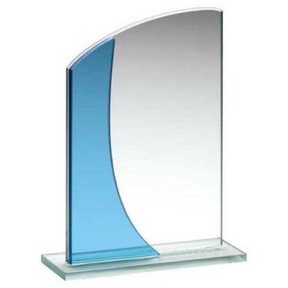 Picture of Jade~blue Glass Rectangle Plaque With Curved Top (4mm Thick)