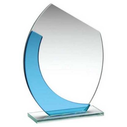 Picture of Jade|blue Glass Oval Plaque With Angled Top - (4mm Thick) 5.5in