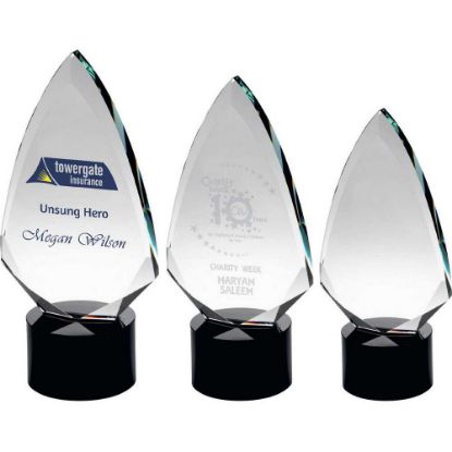 Picture of Clear Glass Arrowhead (20mm Thick) On Round Black Base