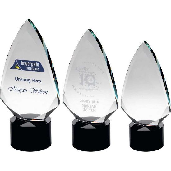 Trophy Distributors - Clear Glass Arrowhead (20mm Thick) On Round Black ...