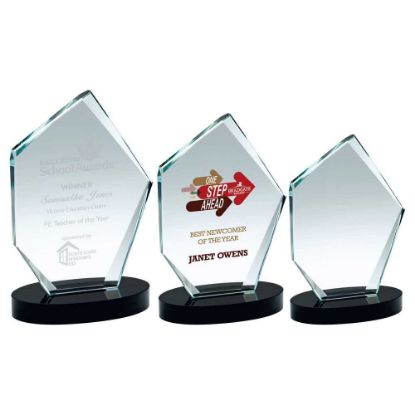 Picture of Clear Glass Offset Diamond Plaque On Black Base (15mm Thick)