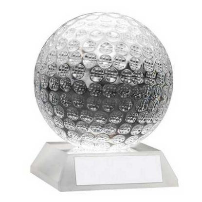 Picture of Clear Glass Golf Ball On Base In Box