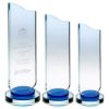 Picture of Clear Glass Plaque With Blue Collar On Round Base - 9.75in