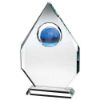 Picture of Clear Glass Diamond Plaque With Blue Globe -  (15mm Thick) 11in