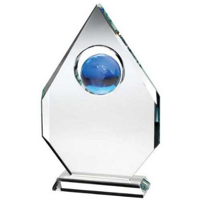 Picture of Clear Glass Diamond Plaque With Blue Globe