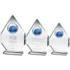 Picture of Clear Glass Diamond Plaque With Blue Globe -  (15mm Thick) 11in