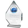 Picture of Clear Glass Diamond Plaque With Blue Globe -  (15mm Thick) 11in