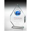 Picture of Clear Glass Diamond Plaque With Blue Globe -  (15mm Thick) 11in