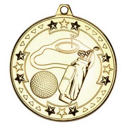 Picture of Golf Tri Star Medal Gold - 2in