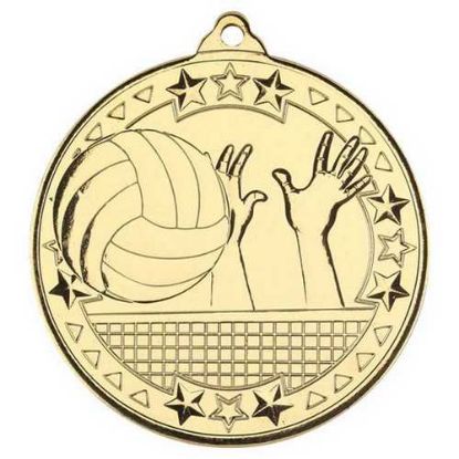 Picture of Volleyball Tri Star Medal Gold - 2in
