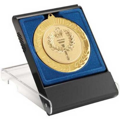 Picture of Black|clear Medal Box Large (50|60|70mm Recess Blue Insert) - 4.75in
