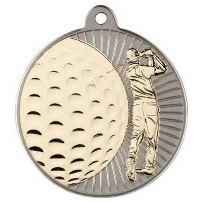 Picture of Golf Two Colour Medal Matt Silver|gold - 2in