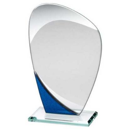 Picture of Jade Glass Curved Plaque With Blue|silver Detail (4mm Thick) - 6.5in