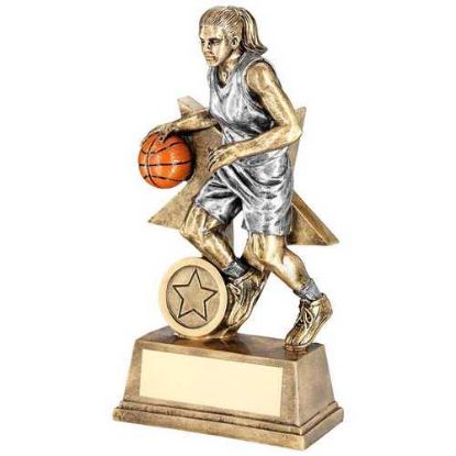 Picture of Brz|pew|orange Female Basketball Figure With Star Backing (1in Centre) - 7in