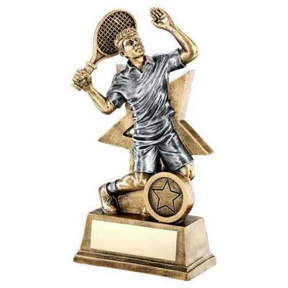 Picture of Brz|gold|pew Male Tennis Figure With Star Backing (1in Centre) - 6in