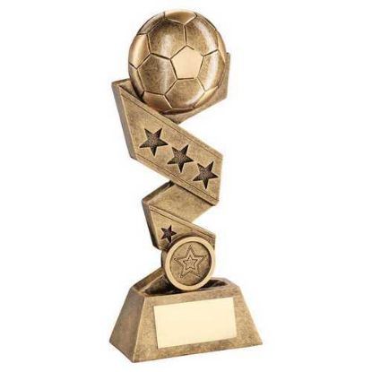Picture of Brz|gold Football On Zig Zag Star Ribbon (1in Centre) - 10in