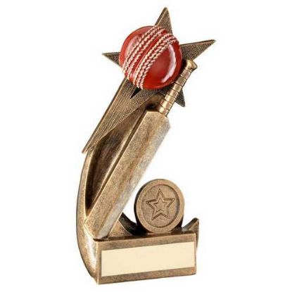 Picture of Brz|gold|red Cricket Ball And Bat On Shooting Star (1in Centre) - 5.5in