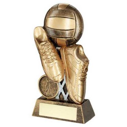 Picture of Brz|gold Flatback Netball Trainers And Ball On Riser (1in Centre) - 4.75in