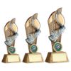 Picture of Brz|pew|gold Rugby Ball And Boot On Mesh Backdrop (1in Centre) - 5in