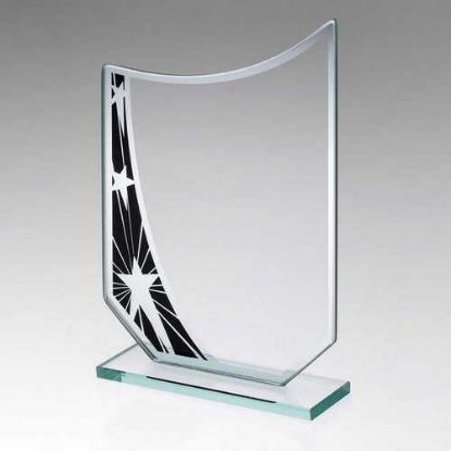 Picture of Jade Glass Curved Plaque With Black|silver Star Design (4mm Thick) - 6.5in