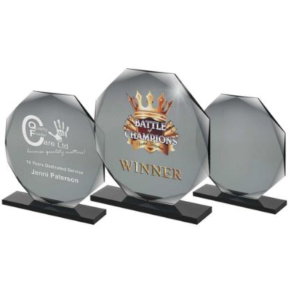 Picture of Smoked Black Glass Octagon Plaque (10mm Thick) - 6.75in