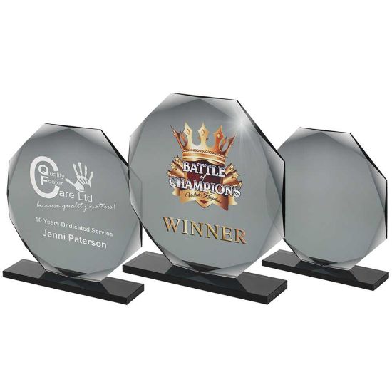 Trophy Distributors - Smoked Black Glass Octagon Plaque (10mm Thick ...