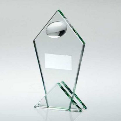 Picture of Jade Glass Pointed Plaque With Half Rugby Ball