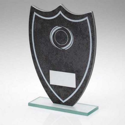 Picture of Stone Effect Glass Shield With White Wreath And Lines (1in Centre)