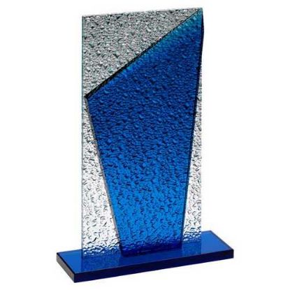 Picture of Blue Glass Plaque And Base With Clear Frosted Backdrop - 9in