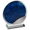 Picture of Blue Marble Backed Clear Glass Circle With Silver Detail - 6.75in