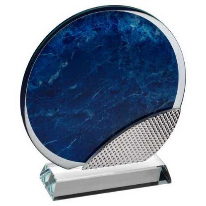 Picture of Blue Marble Backed Clear Glass Circle With Silver Detail