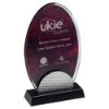 Picture of Red Marble Backed Clear Glass Oval With Silver Detail And Black Base - 8.5in