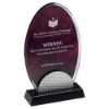 Picture of Red Marble Backed Clear Glass Oval With Silver Detail And Black Base - 8.5in