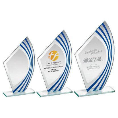 Picture of Jade Glass Sail Plaque With Blue~silv Highlights (4mm Thick)