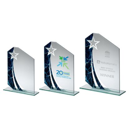 Picture of Jade Glass Plaque With Blue~black Marble Design (4mm Thick)