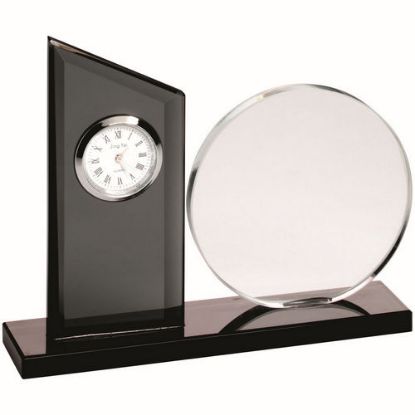 Picture of Clear~black Glass Clock And Round Plaque